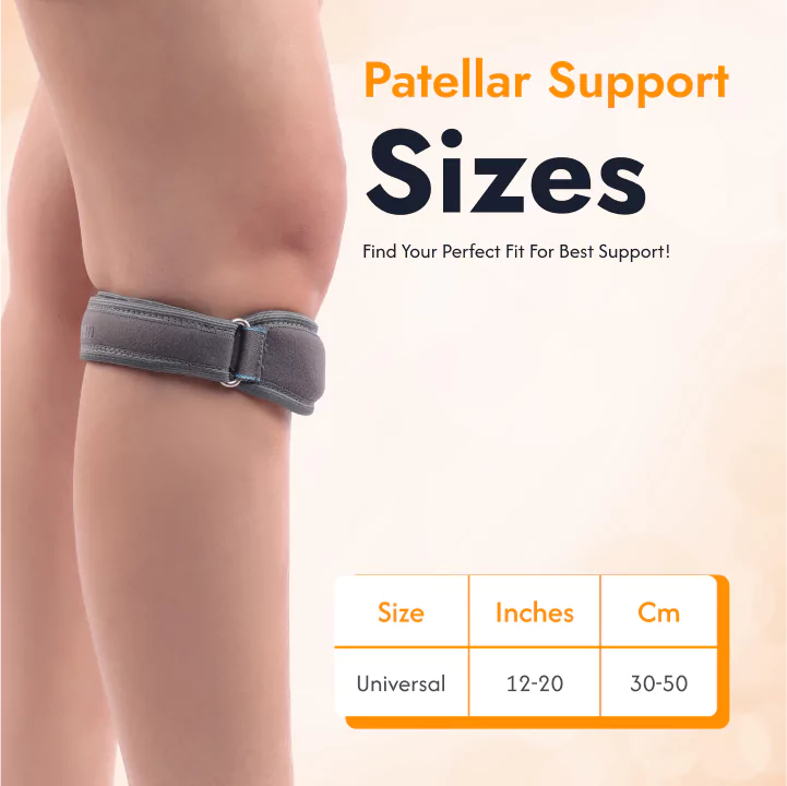 Patellar knee support strapwith size chart