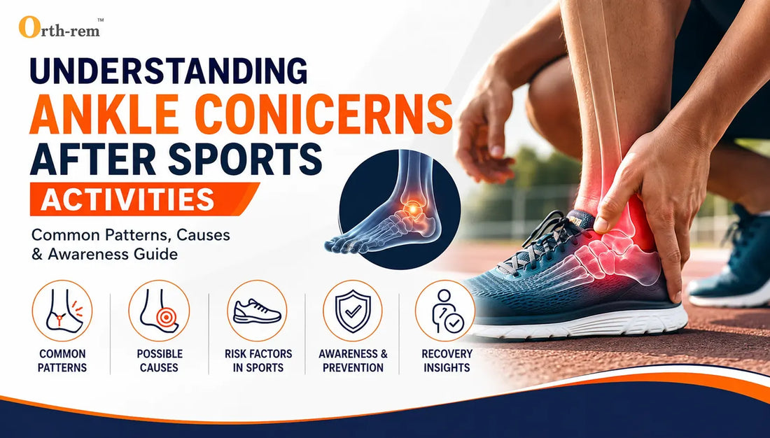 Athlete holding a painful ankle after sports activity, illustrating common ankle concerns, causes, stiffness, swelling, and sports injury awareness.