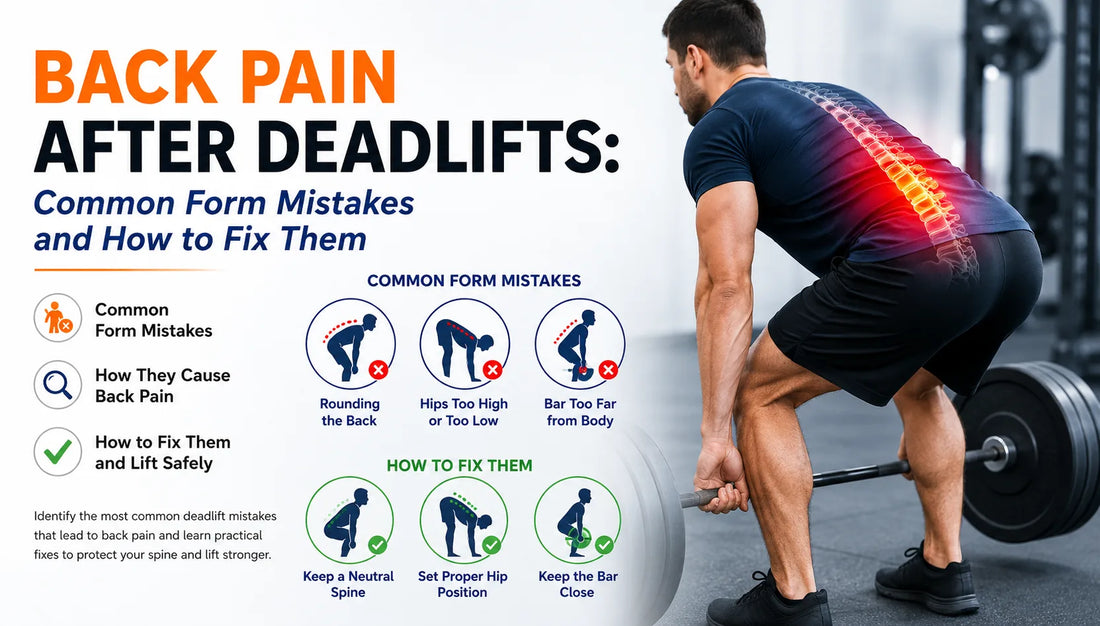 Back pain after deadlifts caused by common form mistakes and proper lifting techniques.