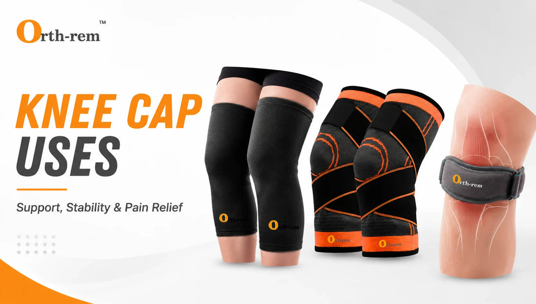 Knee cap uses guide showing knee sleeve, compression knee cap, and patella knee strap for support, stability, pain relief, and mobility.