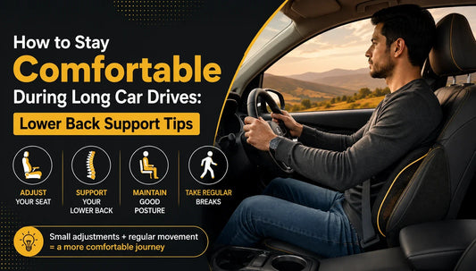 Driver using lower back support during a long car journey