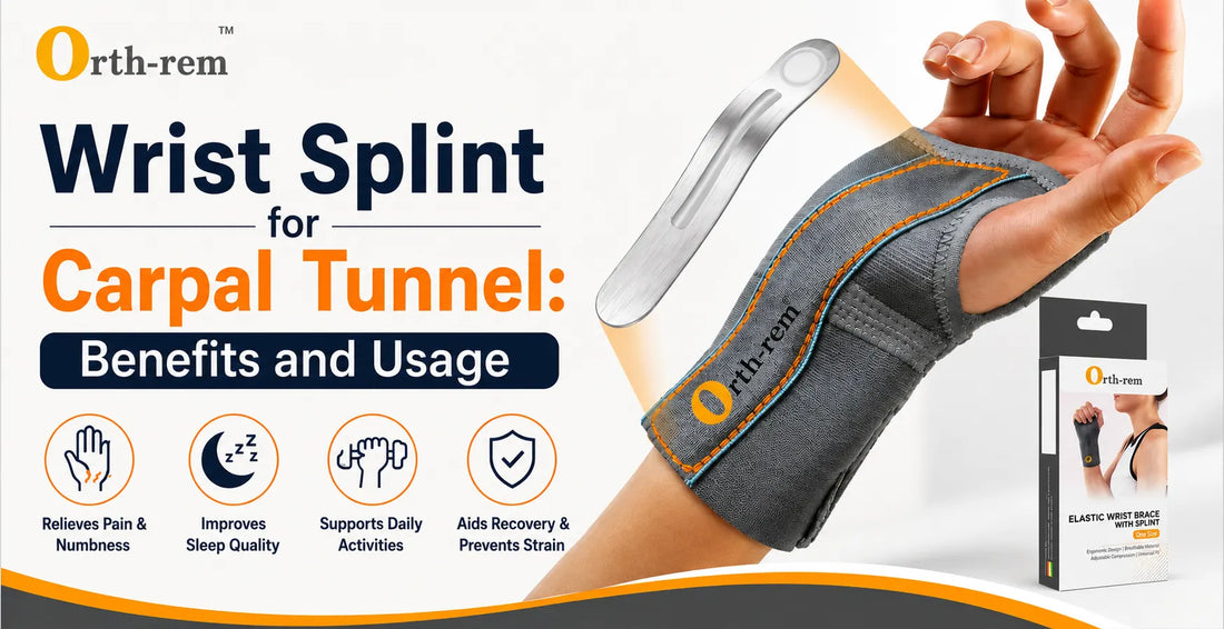 Orth-rem wrist splint for carpal tunnel syndrome showing ergonomic wrist brace with removable splint for pain relief, wrist support, recovery, and daily use.