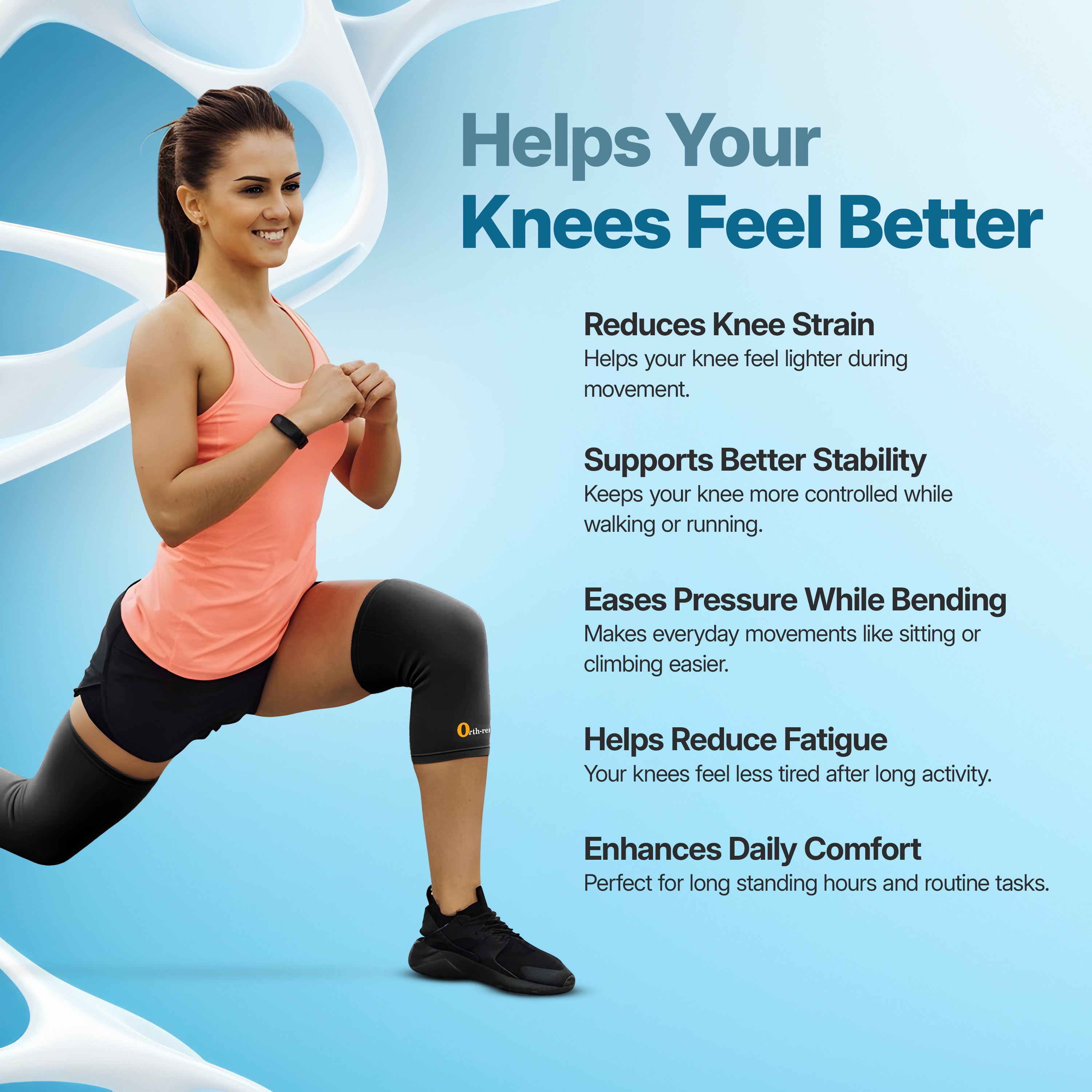 Knee support brace front view.