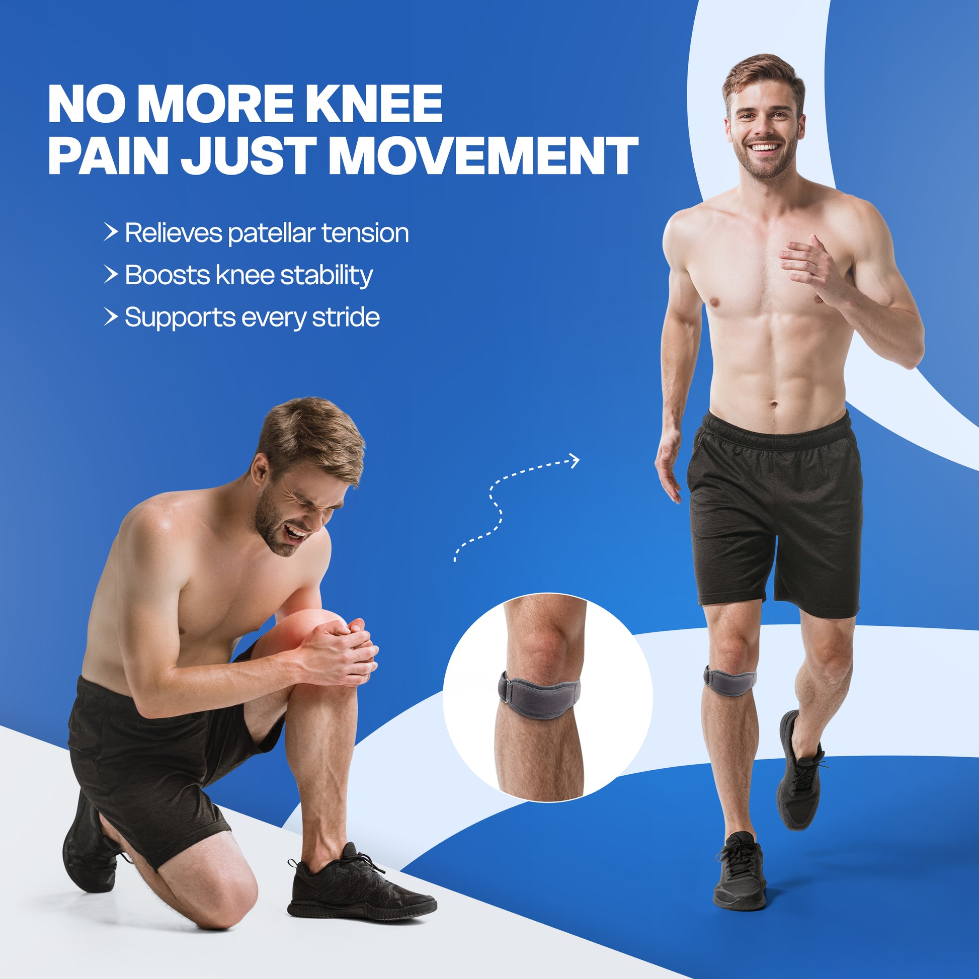 Adjustable patella stabilizer knee strap for support.