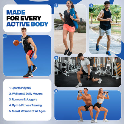 Active men and women walking, running, and working out.