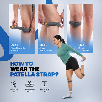 Adjustable patella stabilizer strap for knee support.