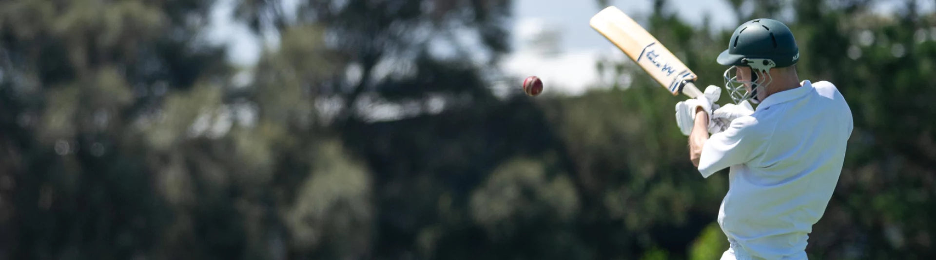 Cricket players hitting the ball on the field.